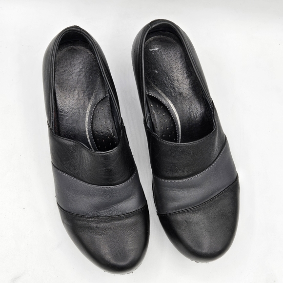 Dansko Tenley black gray leather slipon clogs size 38 US 7.5/8 w/a 2" heel - Picture 11 of 15